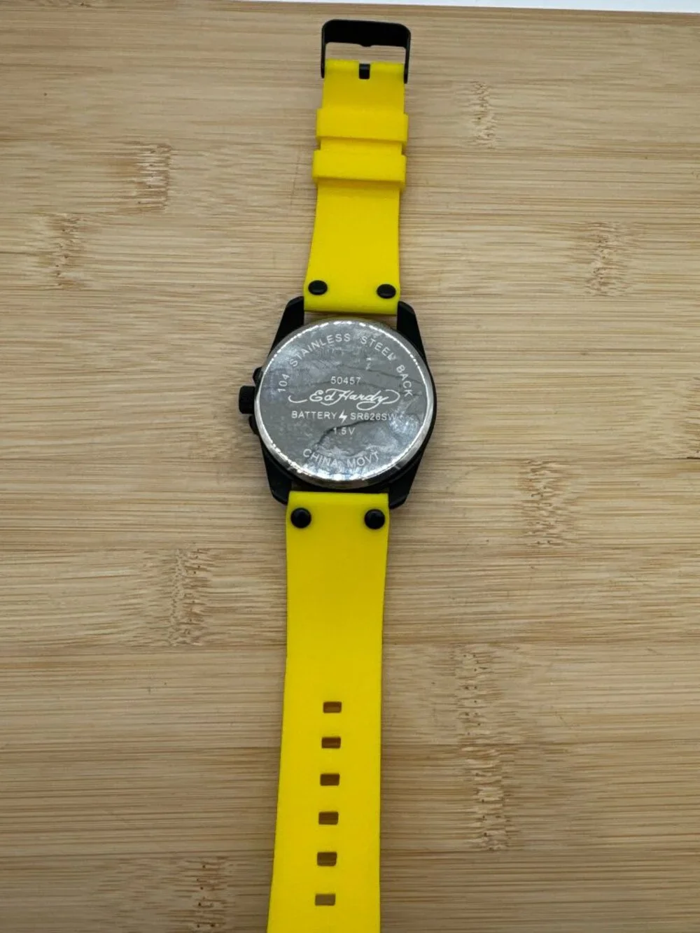 Ed Hardy Men's Tiger Dial Watch Yellow Silicone Strap Black Case Quartz